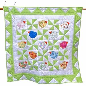 Hanging “Chubby Chicks” Quilt Lovely Colors Beautiful Embroidery Approx 38”x 38”